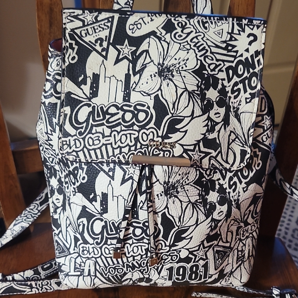 Guess Black and White Urban Art Backpack
